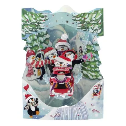 Sledging Penguins 3D Christmas Swing Card